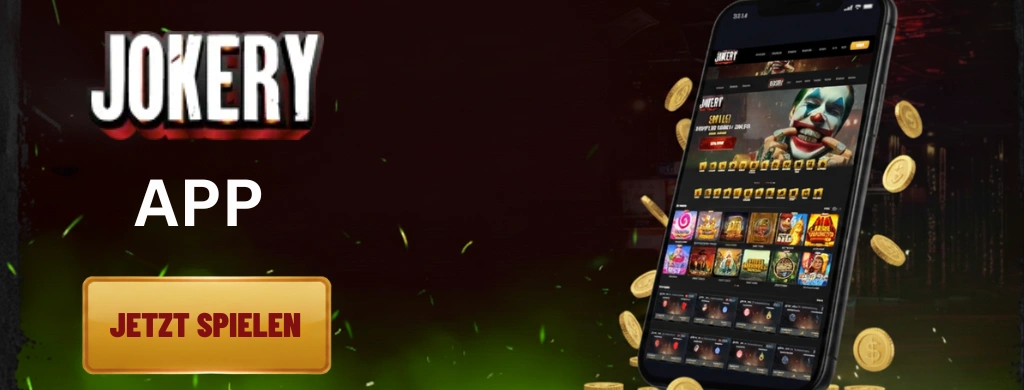 Eine visuelle Darstellung eines Smartphones, das die Jokery-App zeigt, mit verschiedenen Spiele-Icons.